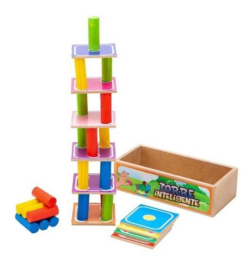 Jogo Torre Inteligente Madeira Montessori Estratégico Brinquedo